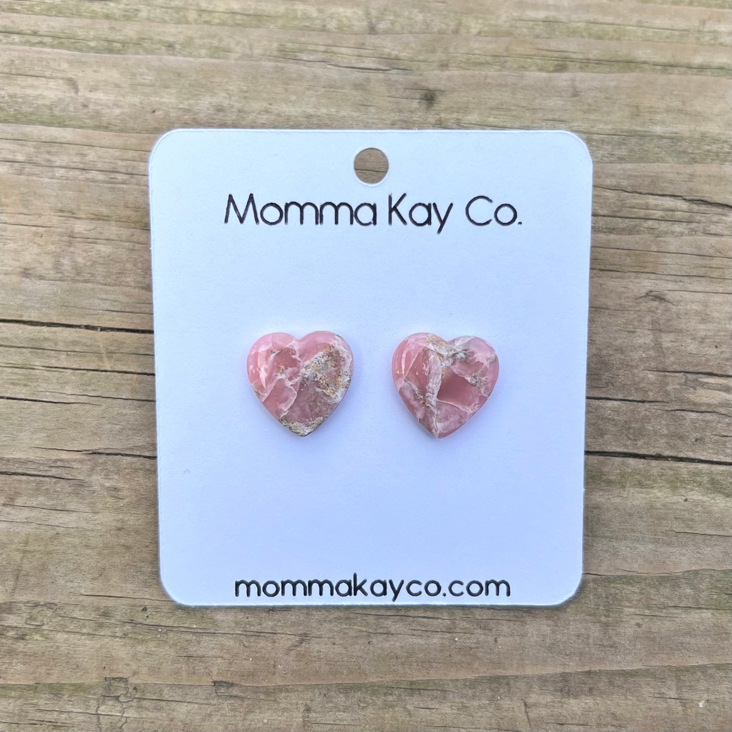 Pink Mica Marble Heart Studs Polymer Clay Earrings Style 2