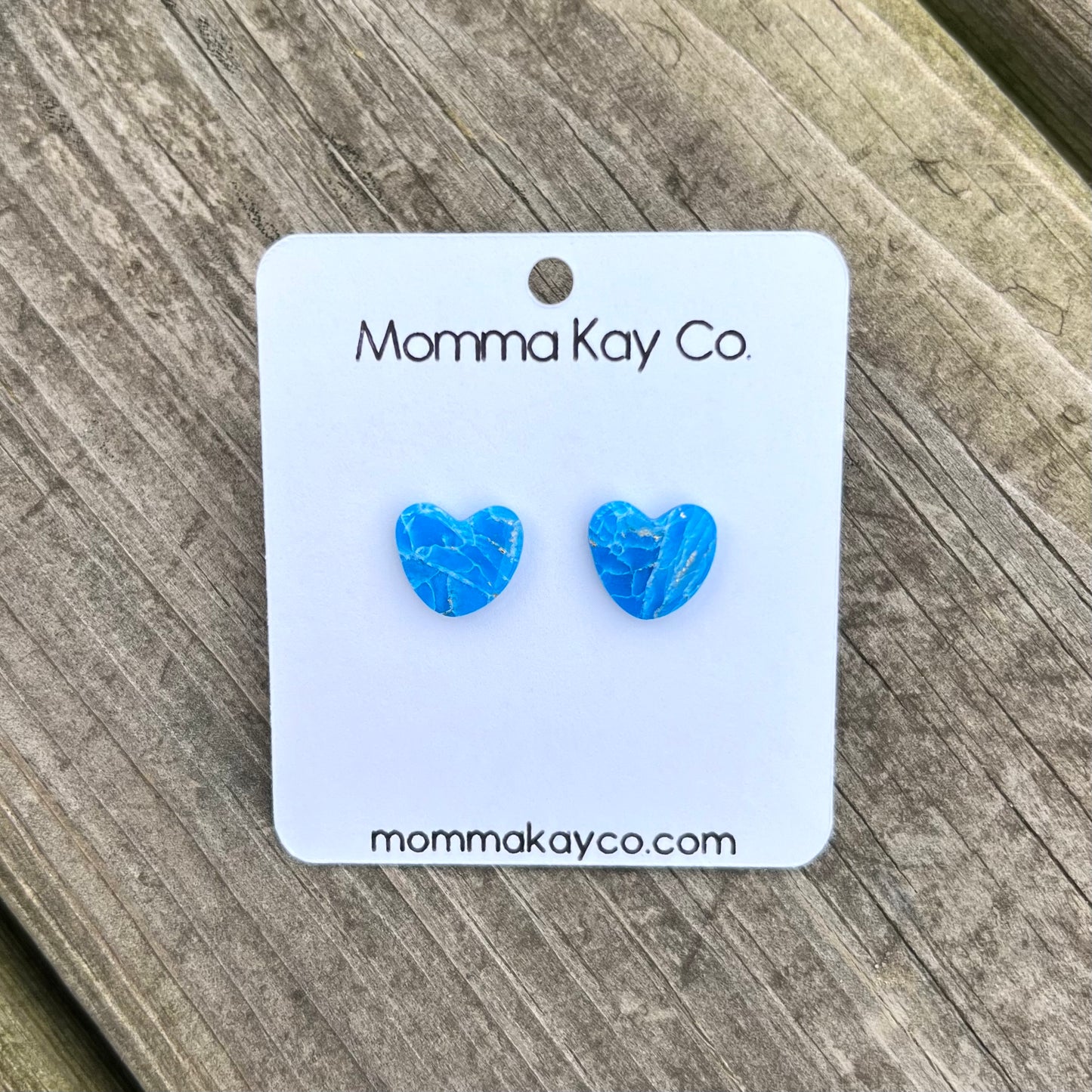 Blue Mica Marble Heart Studs Polymer Clay Earrings Style 1