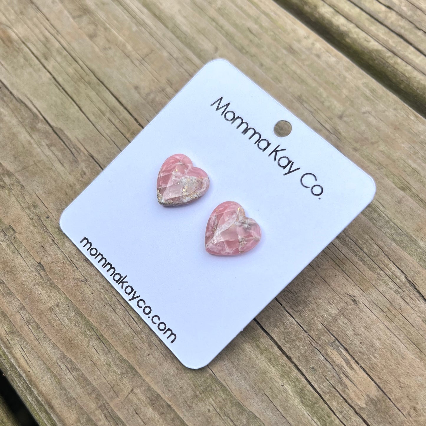 Pink Mica Marble Heart Studs Polymer Clay Earrings Style 2