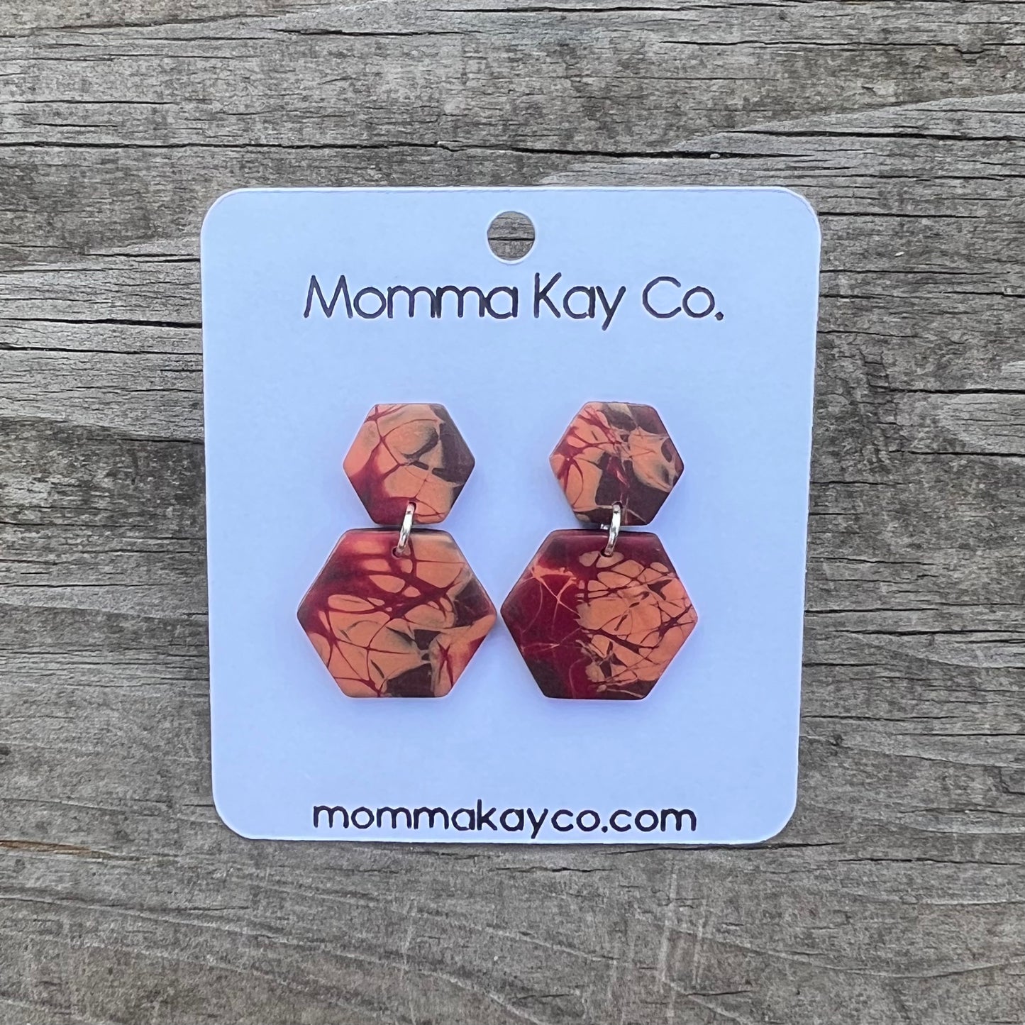 Colorful Fall Mokume Hex Dangles Polymer Clay Earrings