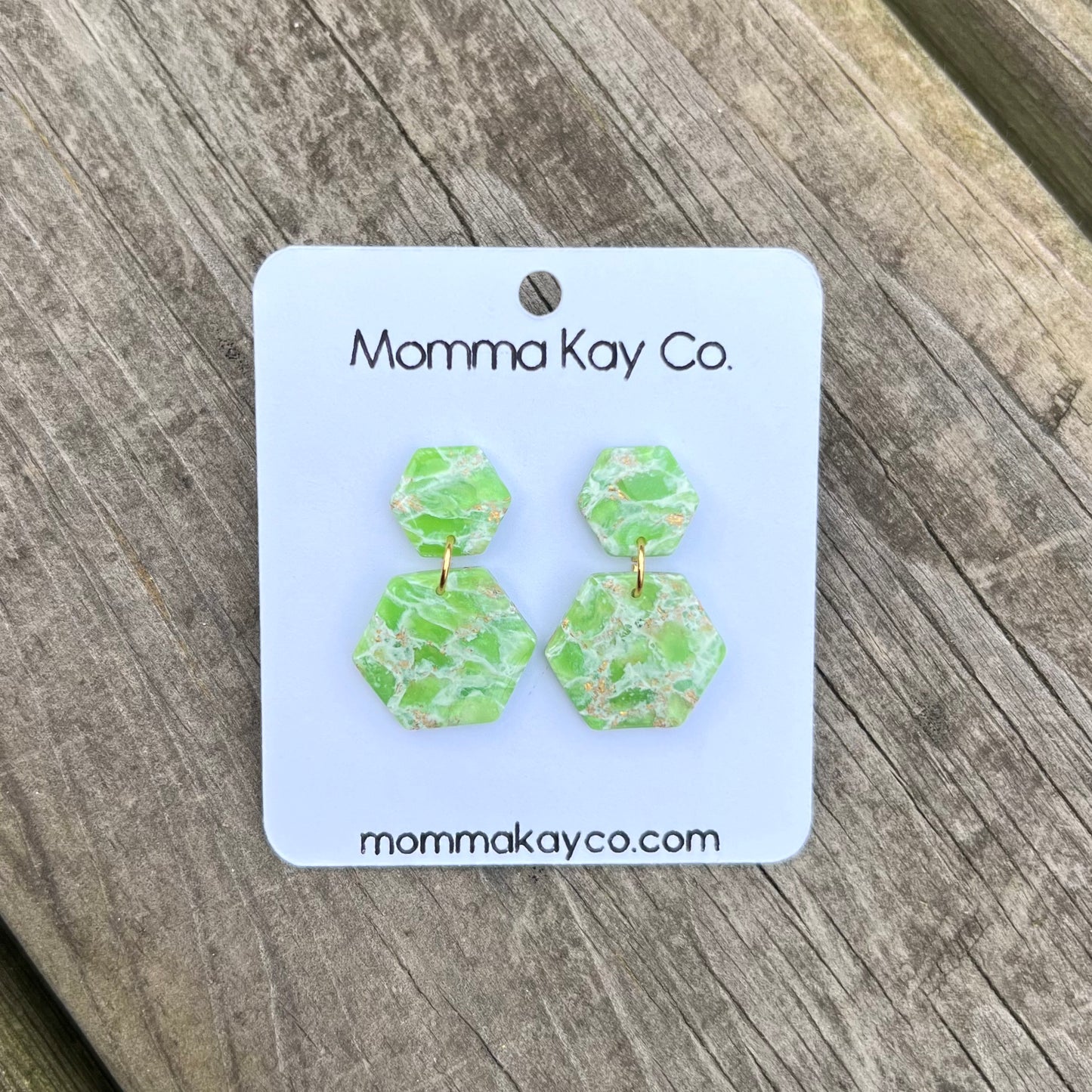 Green Mica Marble Hex Dangles Polymer Clay Earrings