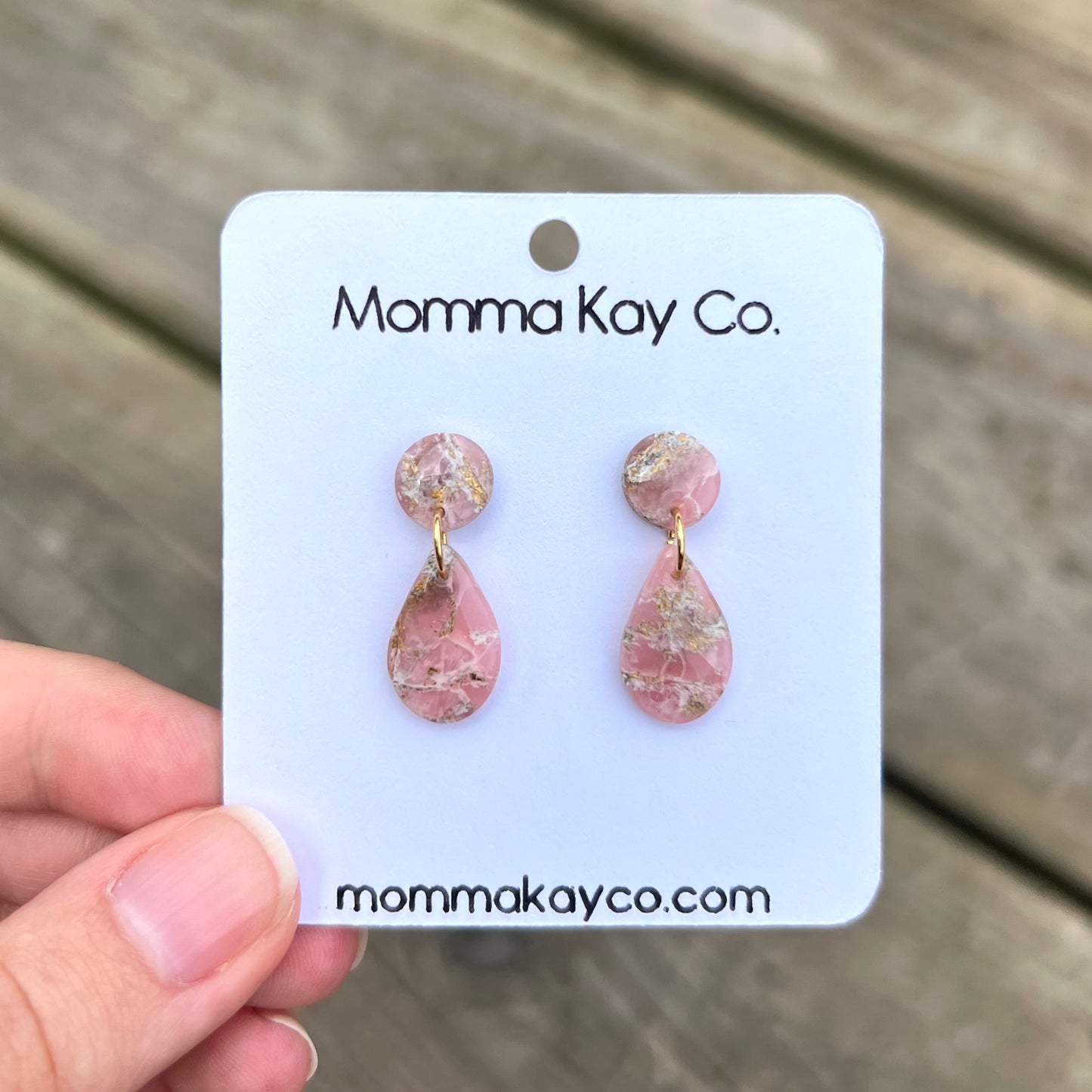 Pink Mica Marble Teardrop Dangles Polymer Clay Earrings