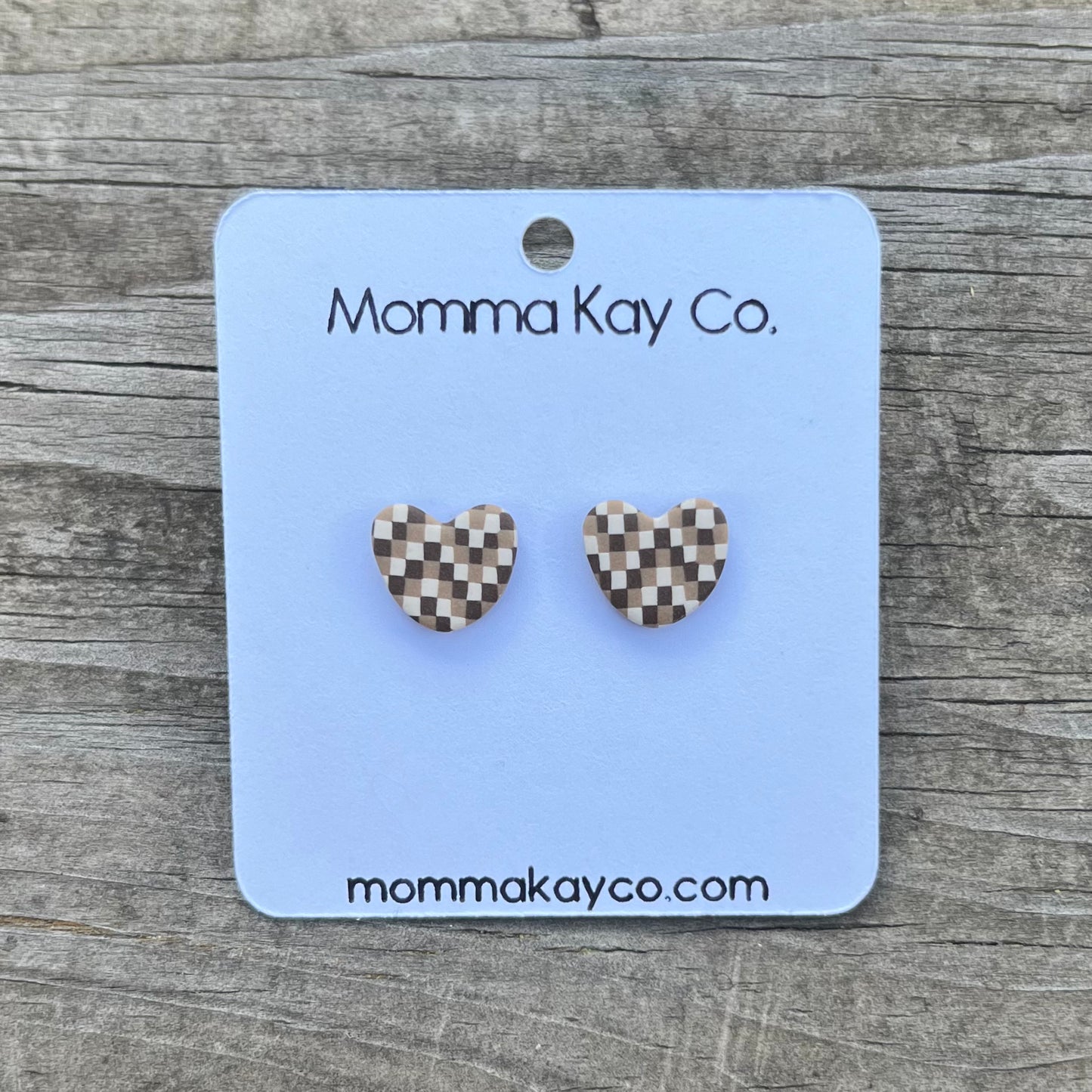Neutral Fall Chevron Heart Studs Polymer Clay Earrings