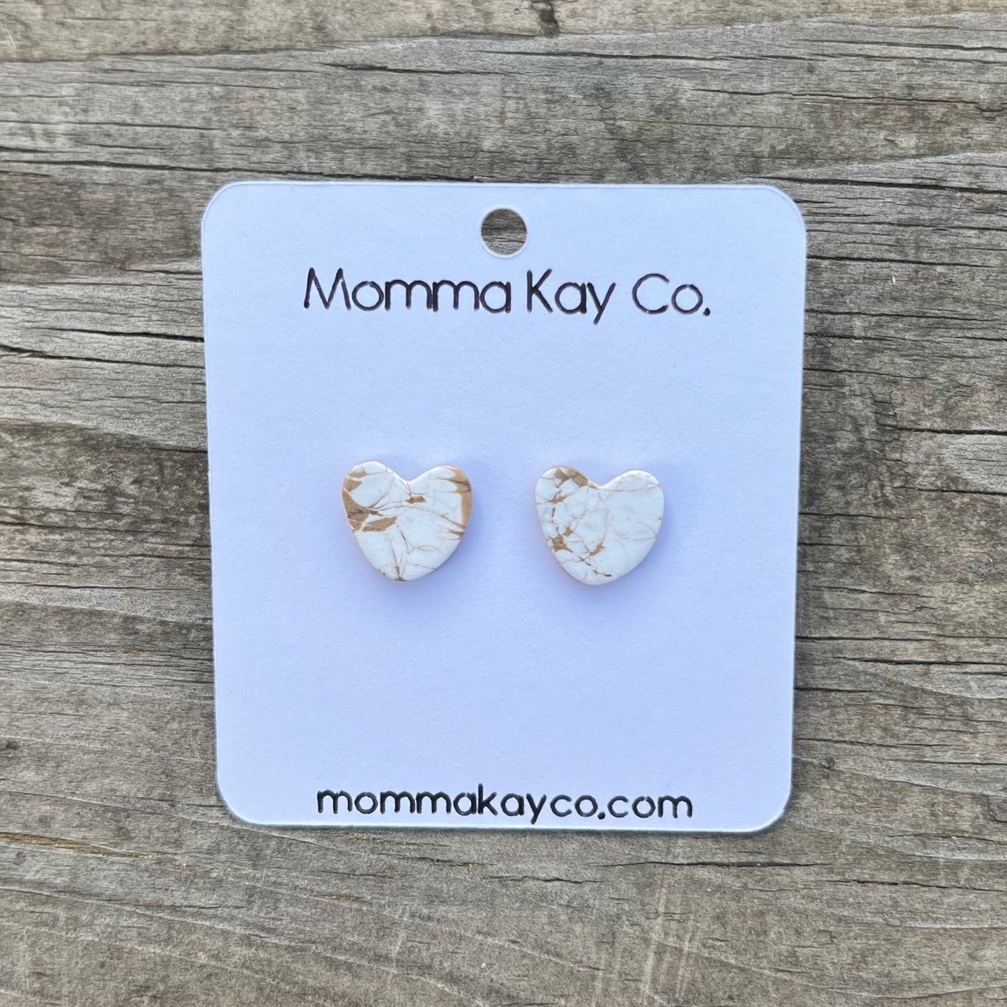 Neutral Fall Mokume Heart Studs Polymer Clay Earrings