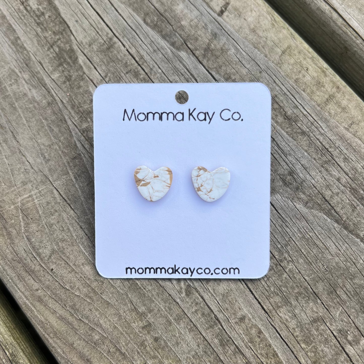 Neutral Fall Mokume Heart Studs Polymer Clay Earrings