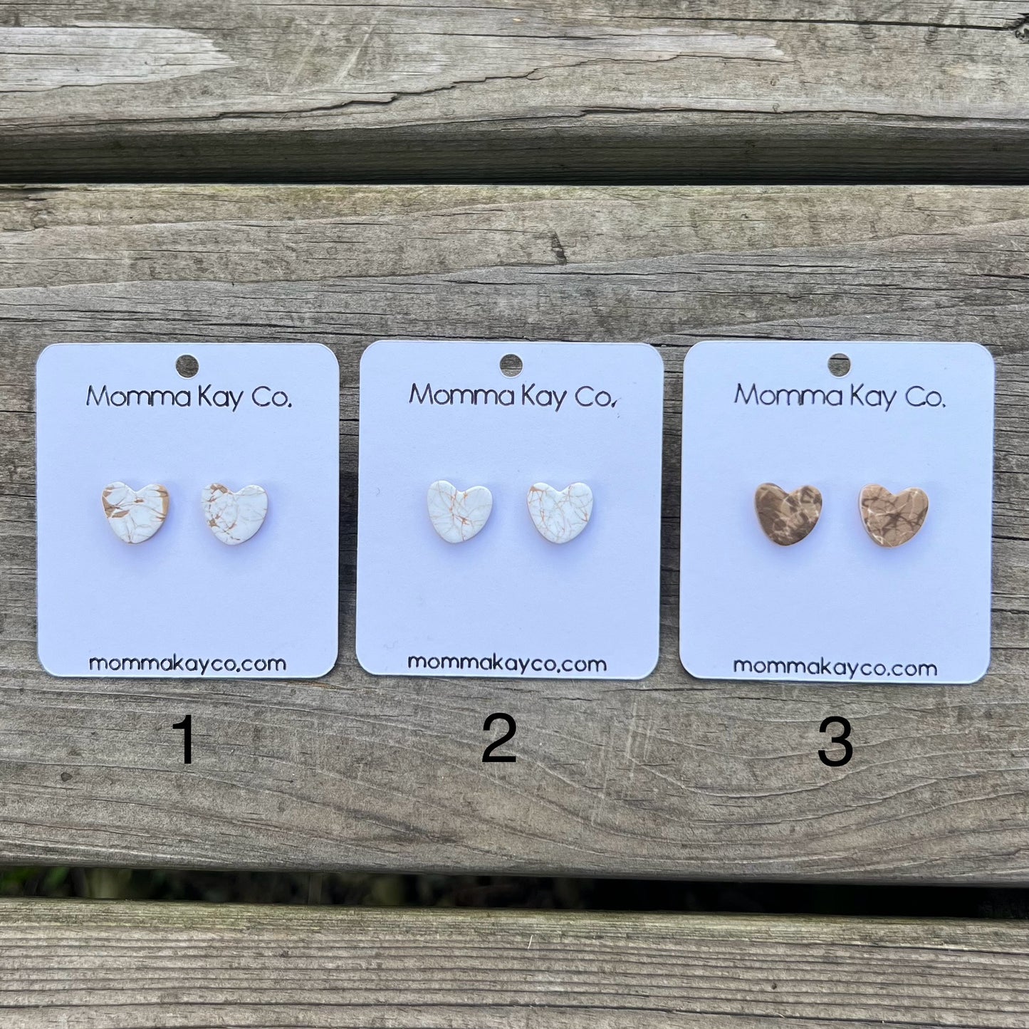 Neutral Fall Mokume Heart Studs Polymer Clay Earrings