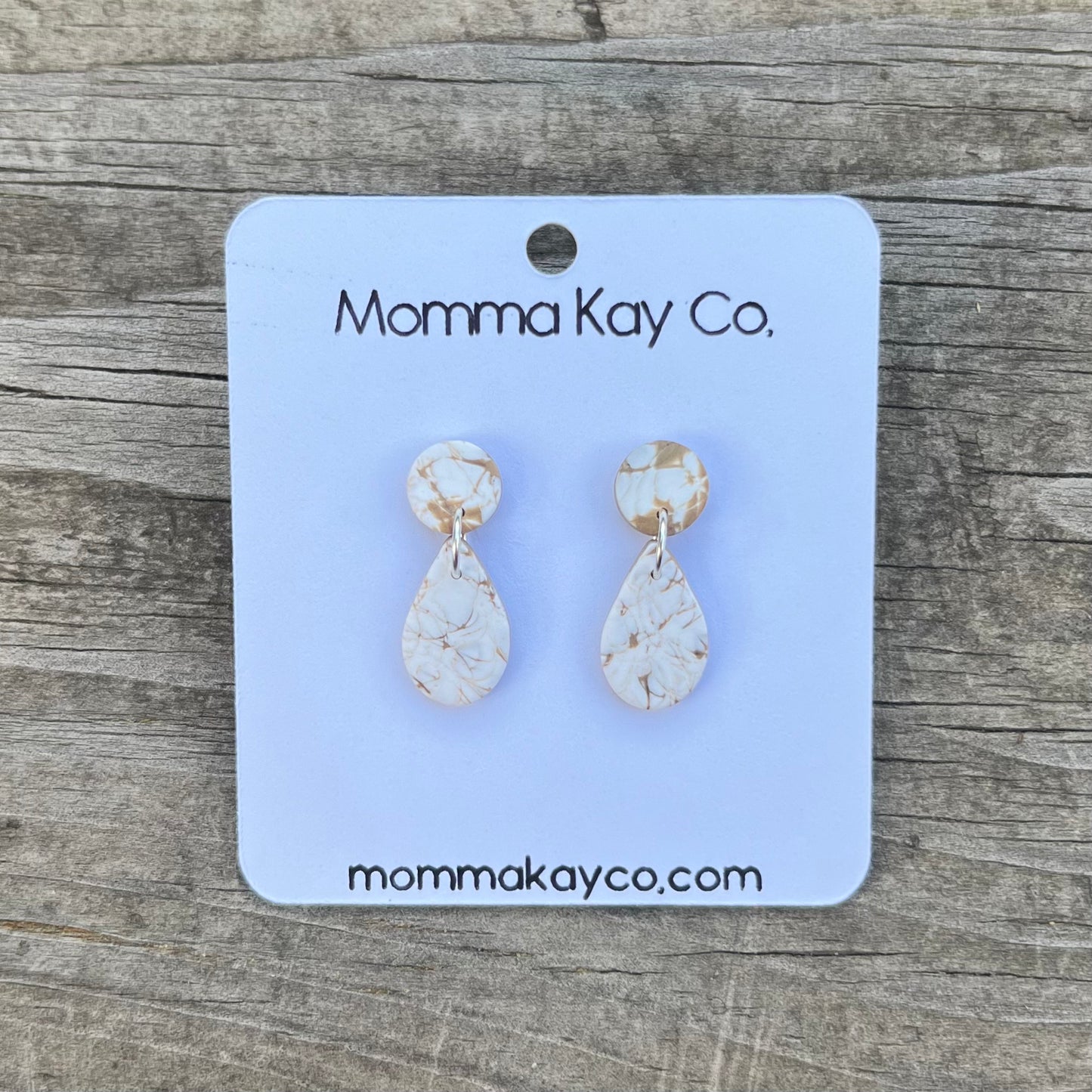 Neutral Fall Mokume Teardrop Dangles Polymer Clay Earrings