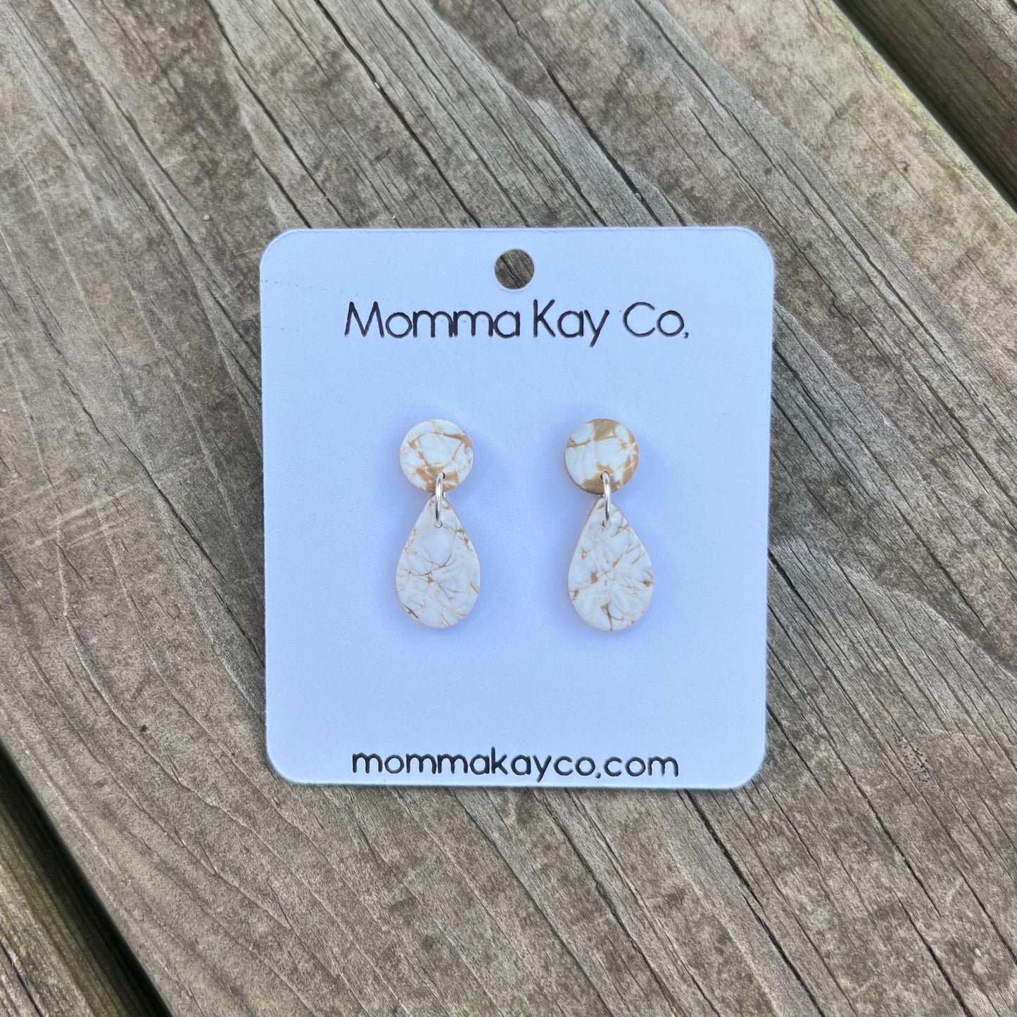 Neutral Fall Mokume Teardrop Dangles Polymer Clay Earrings