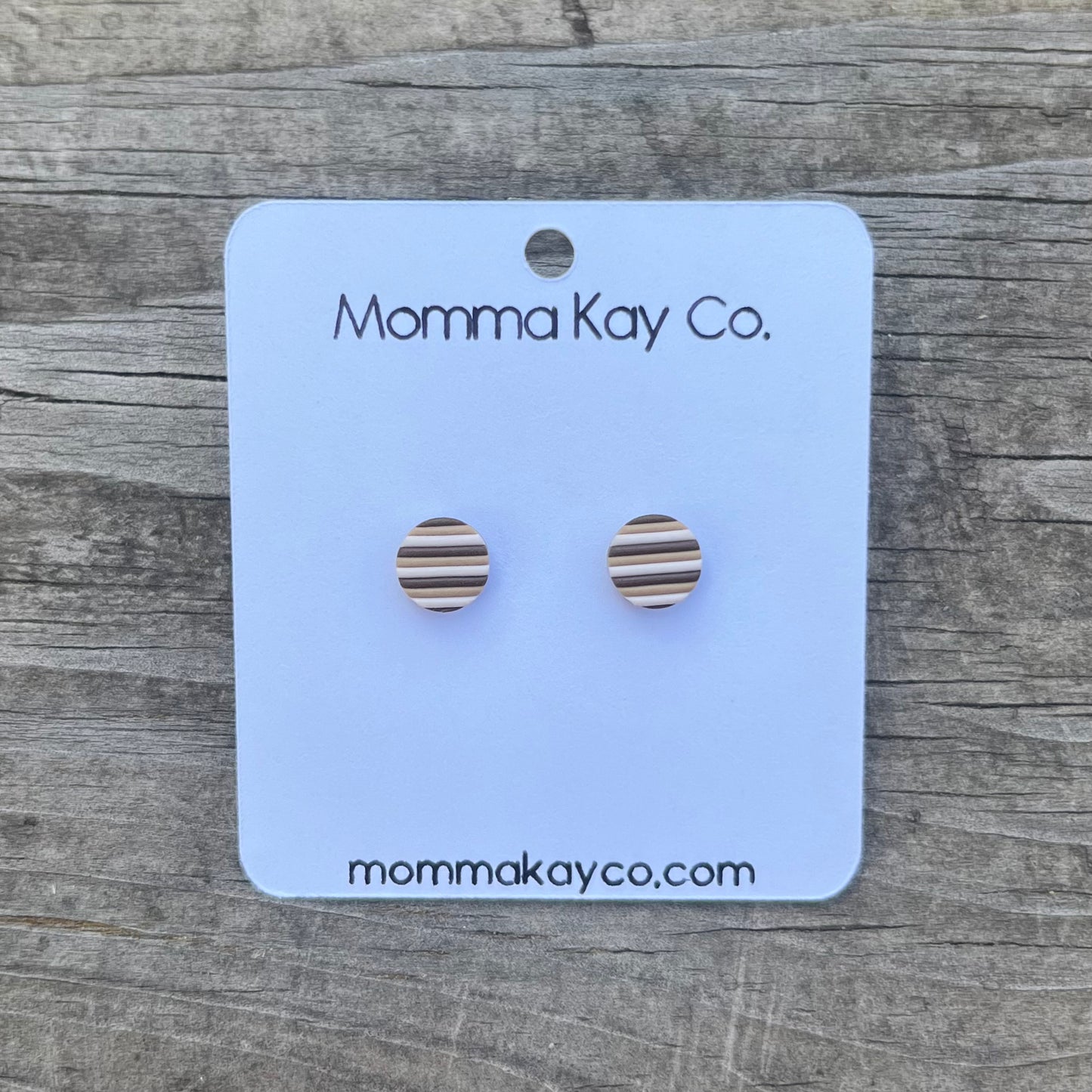 Neutral Fall Stripes Regular Mini Studs Polymer Clay Earrings