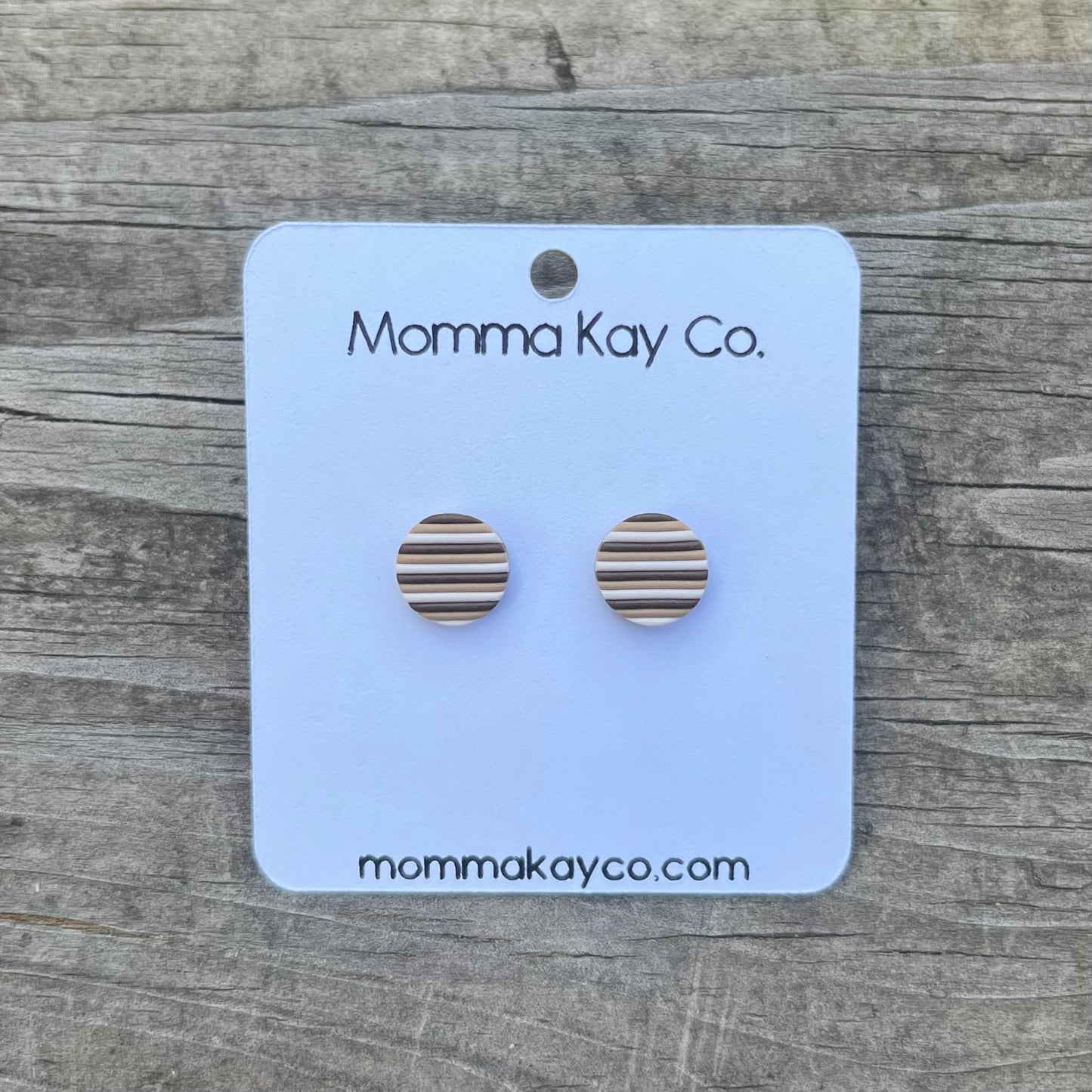 Neutral Fall Stripes Regular Mini Studs Polymer Clay Earrings
