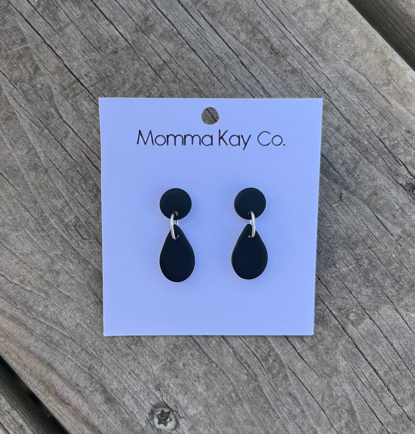 Teardrop Dangle Black Polymer Clay Earrings