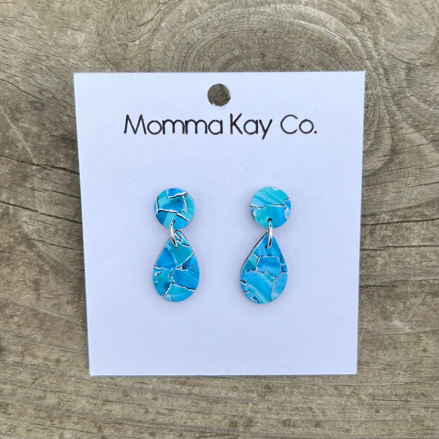 Watercolor Technique #3 Blue Teardrop Dangles Polymer Clay Earrings
