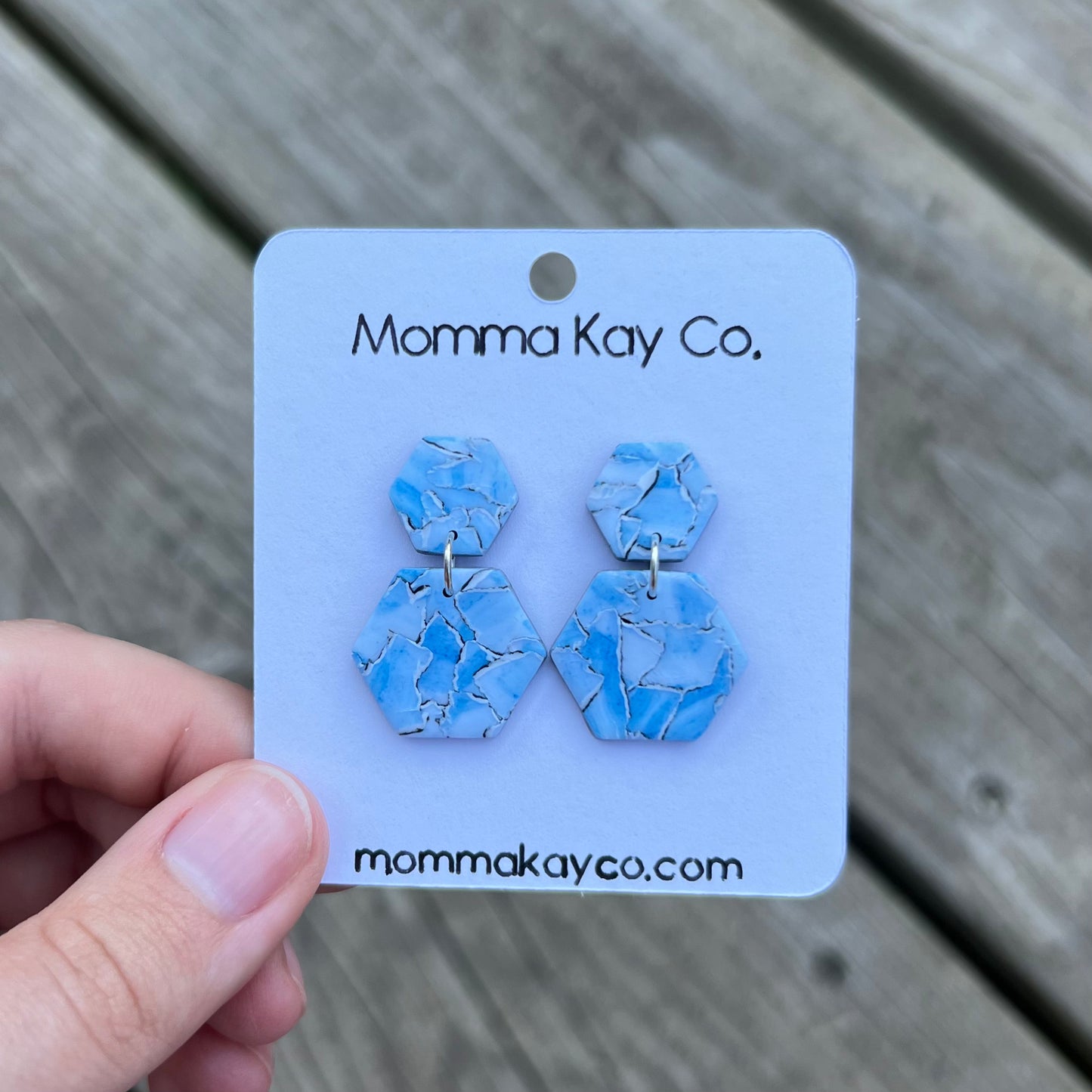 Watercolor Technique Light Blue Hex Dangles Polymer Clay Earrings