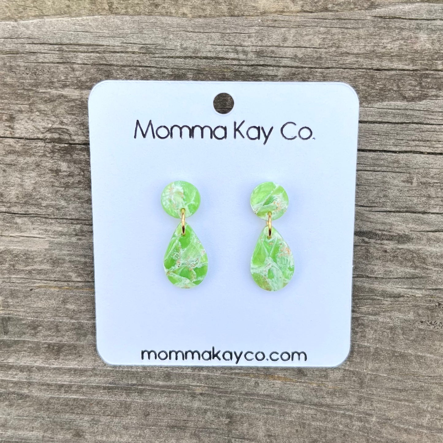 Green Mica Marble Teardrop Dangle Polymer Clay Earrings