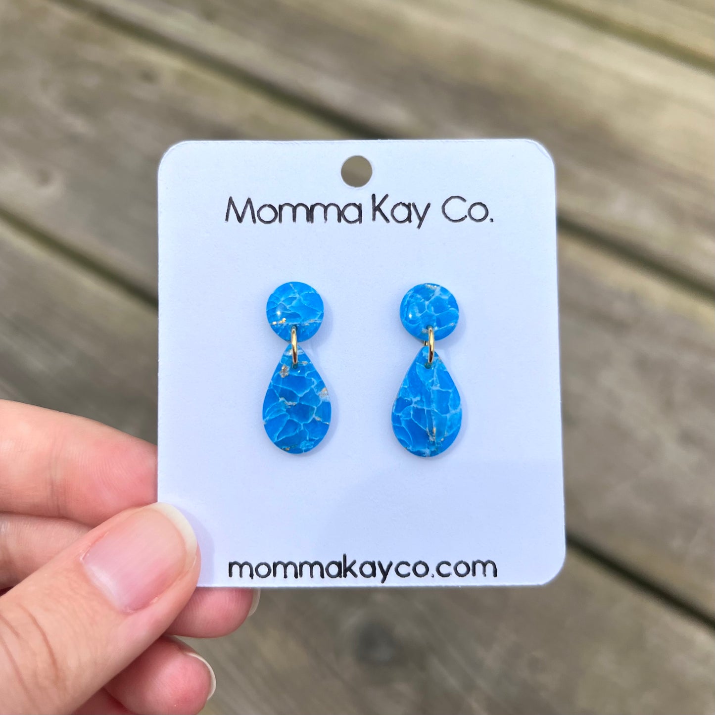 Blue Mica Marble Teardrop Dangle Polymer Clay Earrings