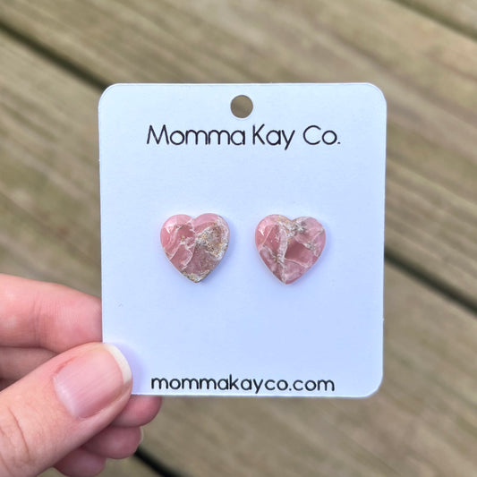 Pink Mica Marble Heart Studs Polymer Clay Earrings Style 2