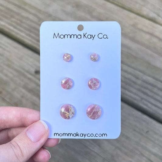 Pink Mica Marble Stud Pack Regular Mini Micro Studs Polymer Clay Earrings
