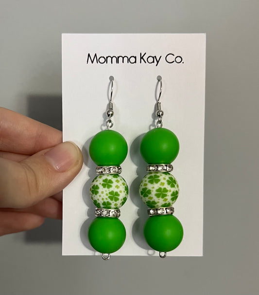 4 Leaf Clover Lucky 3 Bead Silicone Beaded Earrings