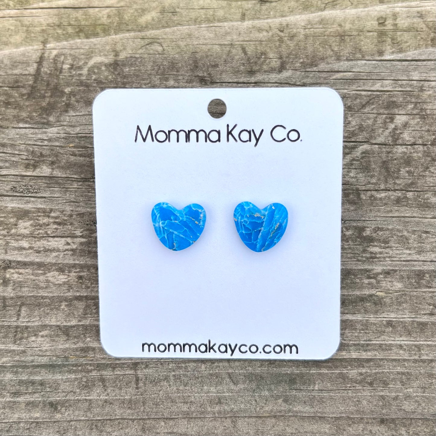 Blue Mica Marble Heart Studs Polymer Clay Earrings Style 1