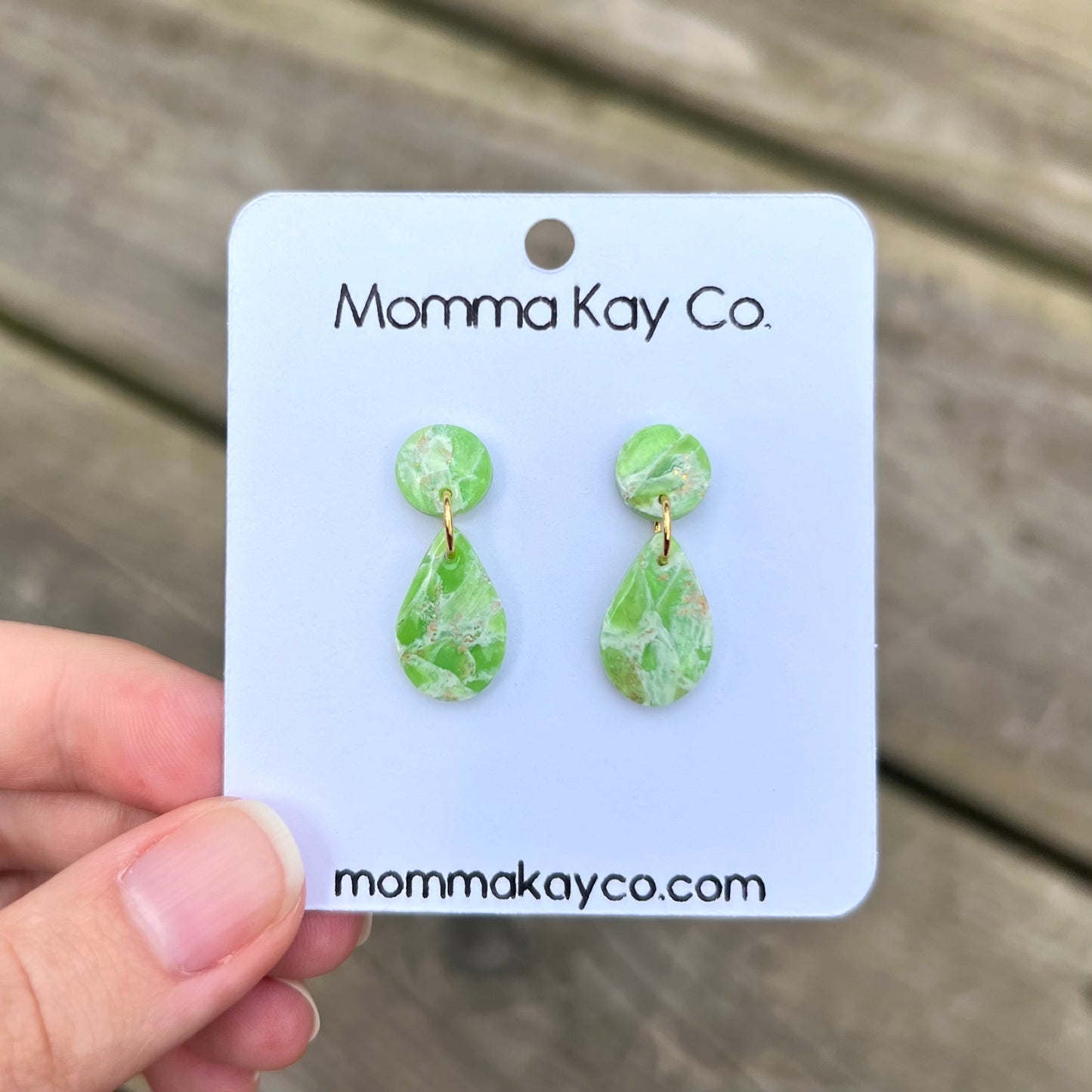 Green Mica Marble Teardrop Dangle Polymer Clay Earrings