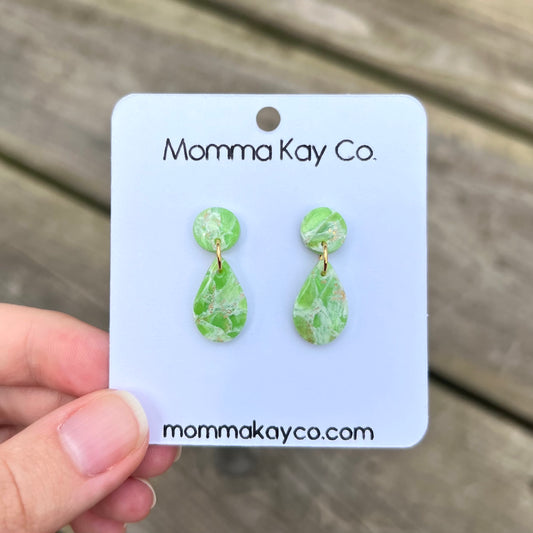 Green Mica Marble Teardrop Dangle Polymer Clay Earrings