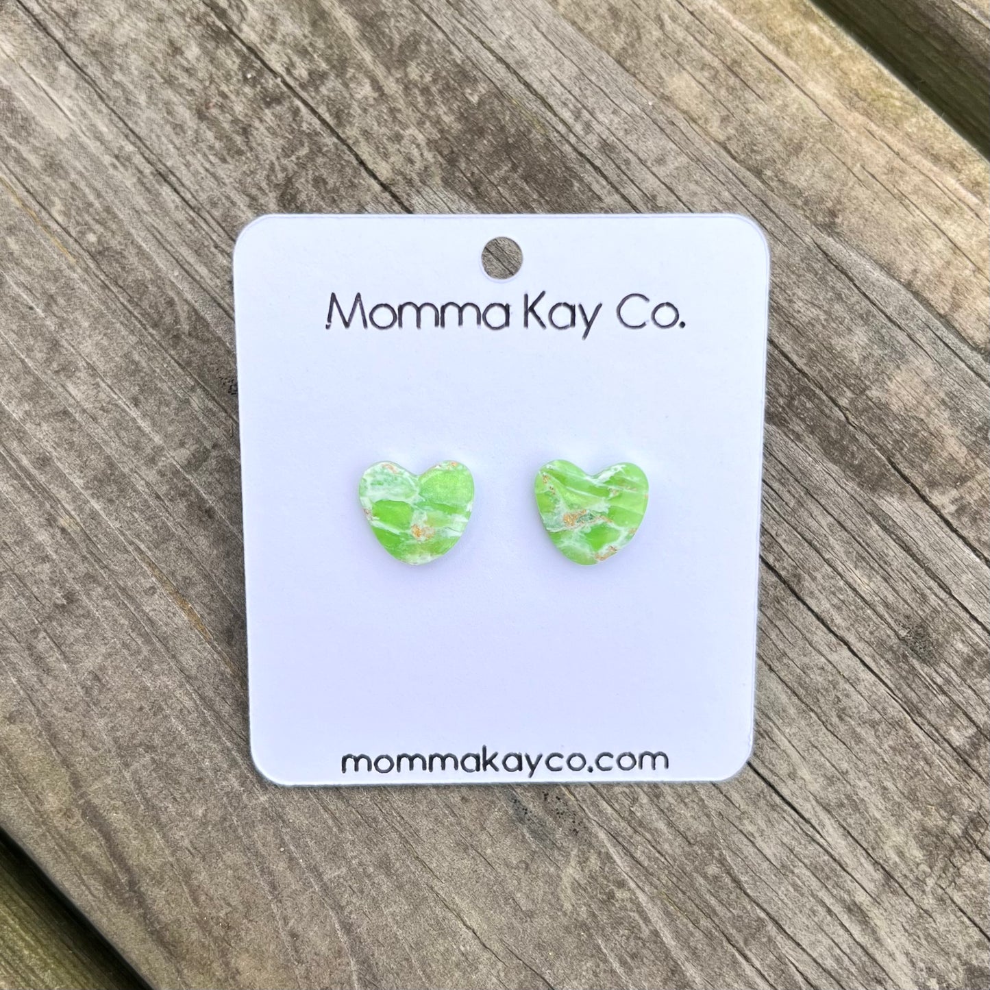 Green Mica Marble Heart Studs Polymer Clay Earrings