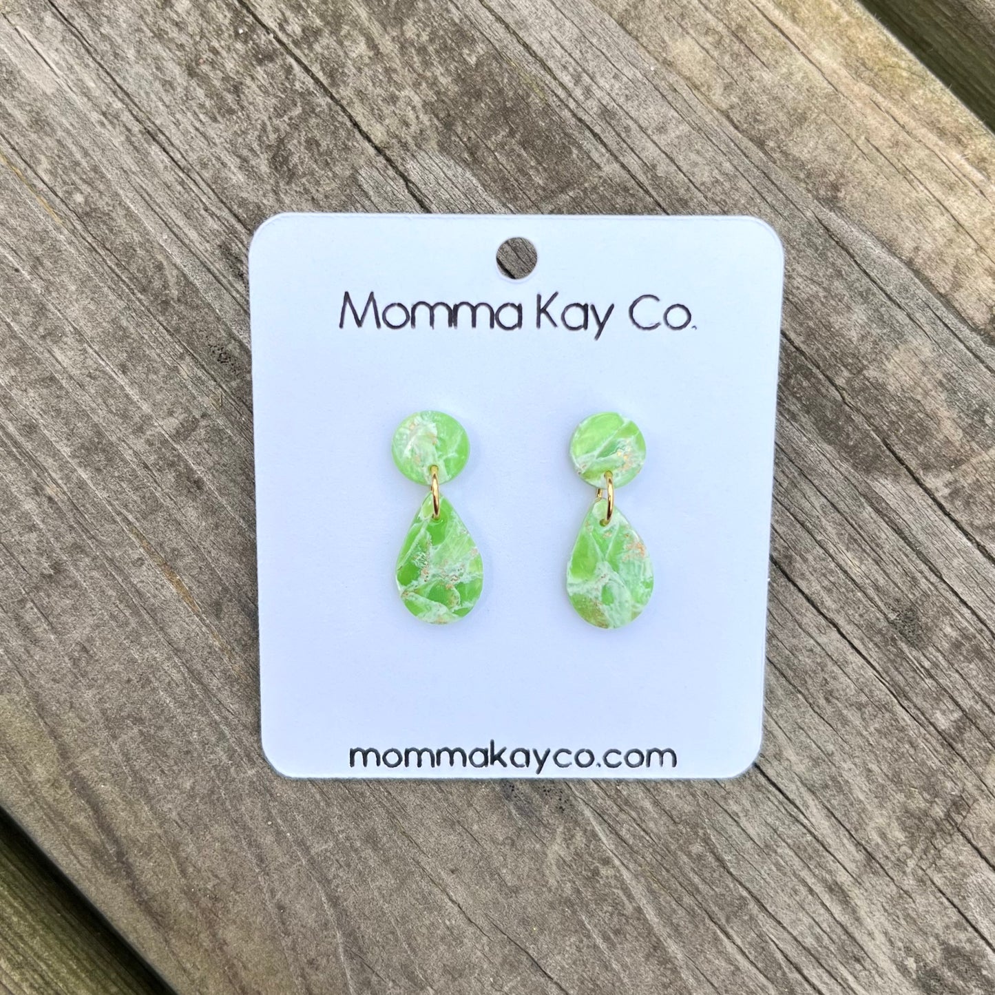 Green Mica Marble Teardrop Dangle Polymer Clay Earrings