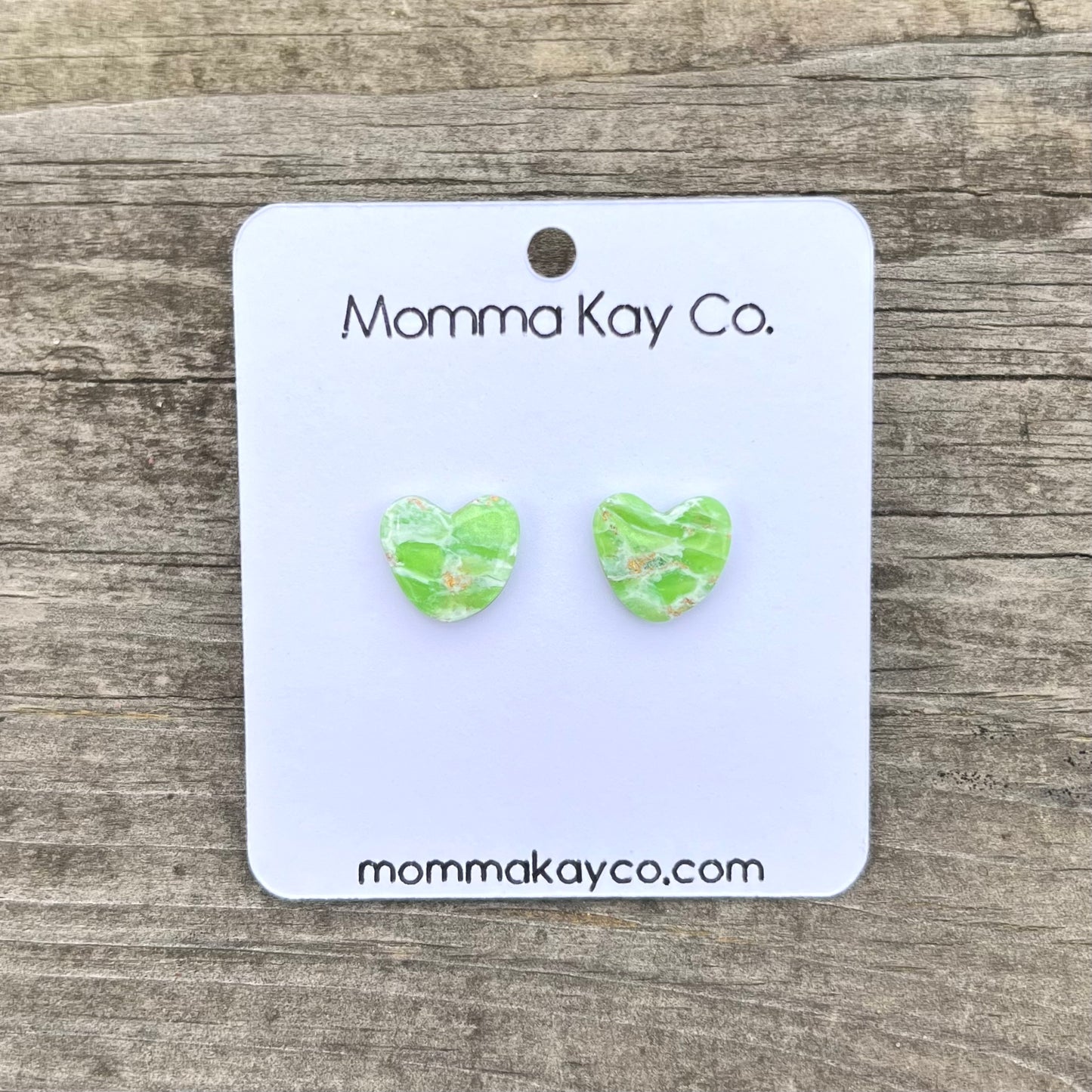 Green Mica Marble Heart Studs Polymer Clay Earrings