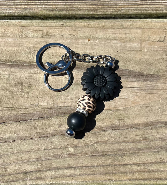 Black Sunflower Cheetah Keychain