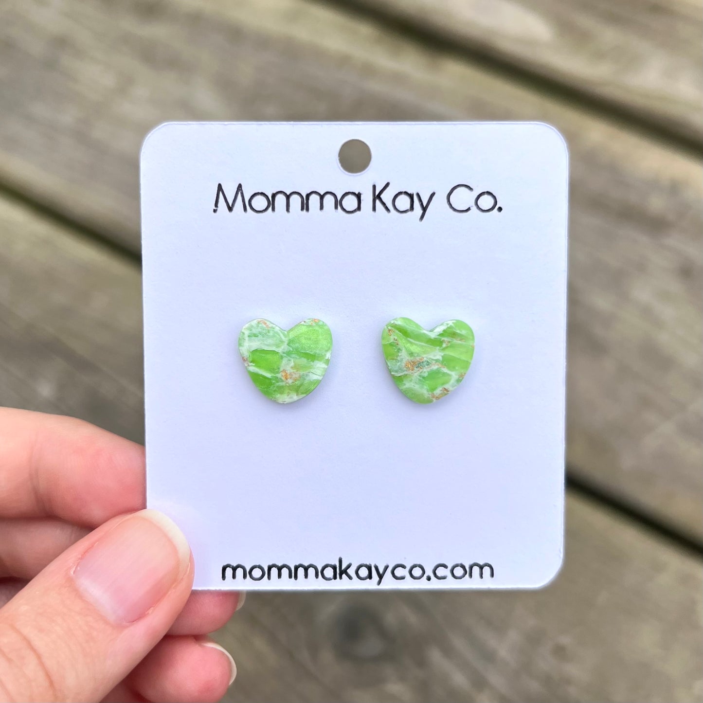 Green Mica Marble Heart Studs Polymer Clay Earrings