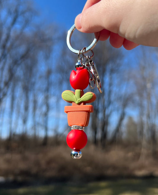 Red Rose Tulip Flower Keychain