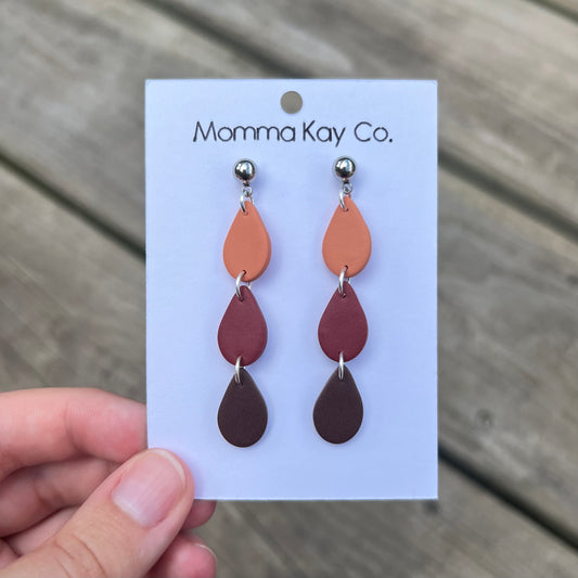 DISCOUNTED Colorful Fall 3 Teardrop Dangle Polymer Clay Earrings