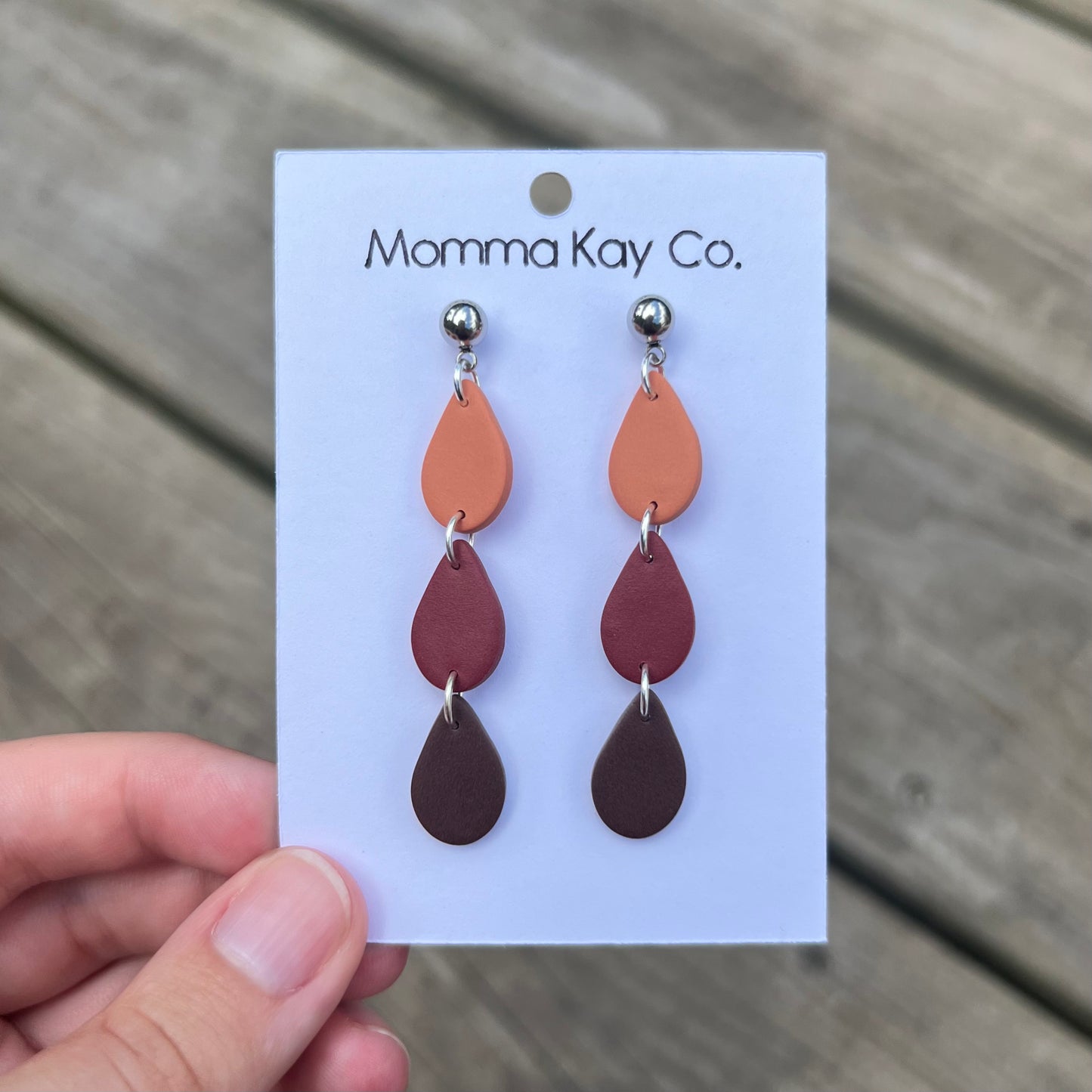 Colorful Fall 3 Teardrop Dangle Polymer Clay Earrings