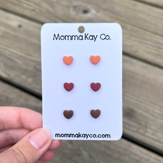 Colorful Fall Micro Heart Stud Pack Polymer Clay Earrings