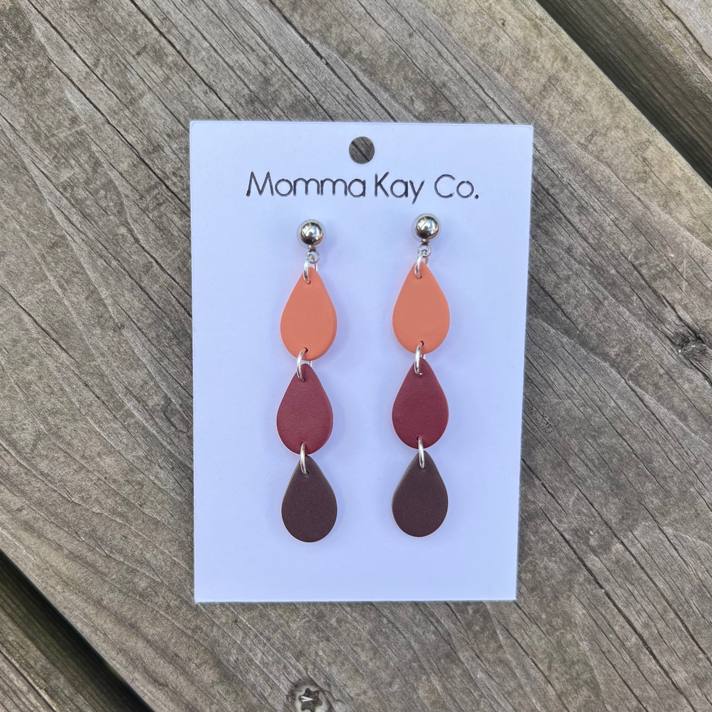 Colorful Fall 3 Teardrop Dangle Polymer Clay Earrings