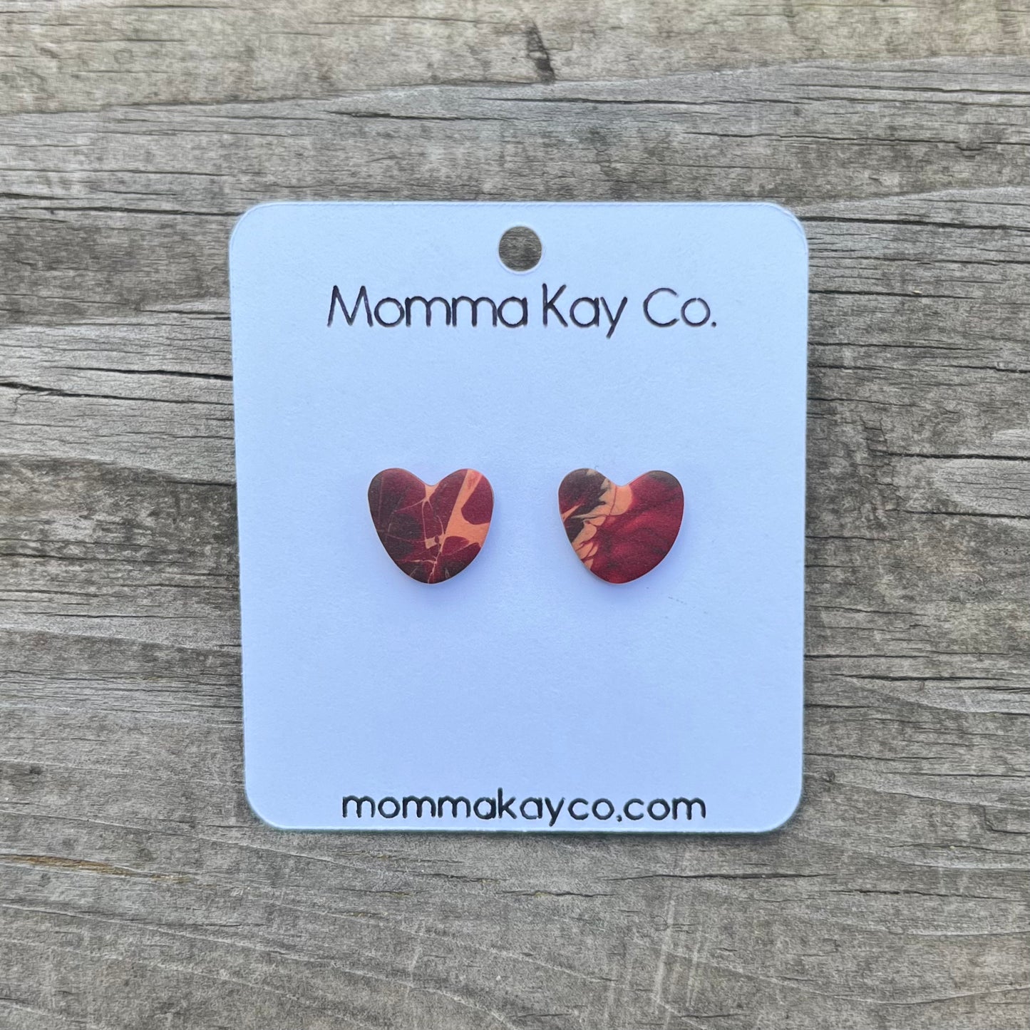 Colorful Fall Mokume Heart Studs Polymer Clay Earrings