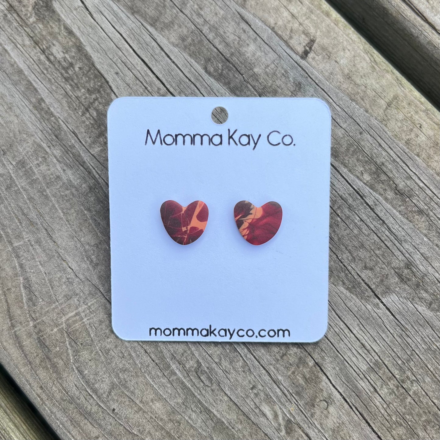 Colorful Fall Mokume Heart Studs Polymer Clay Earrings