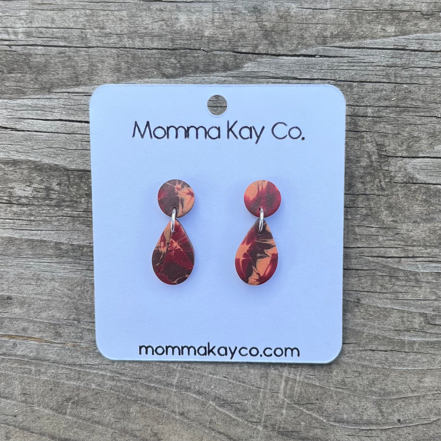 Colorful Fall Mokume Teardrop Dangles Polymer Clay Earrings