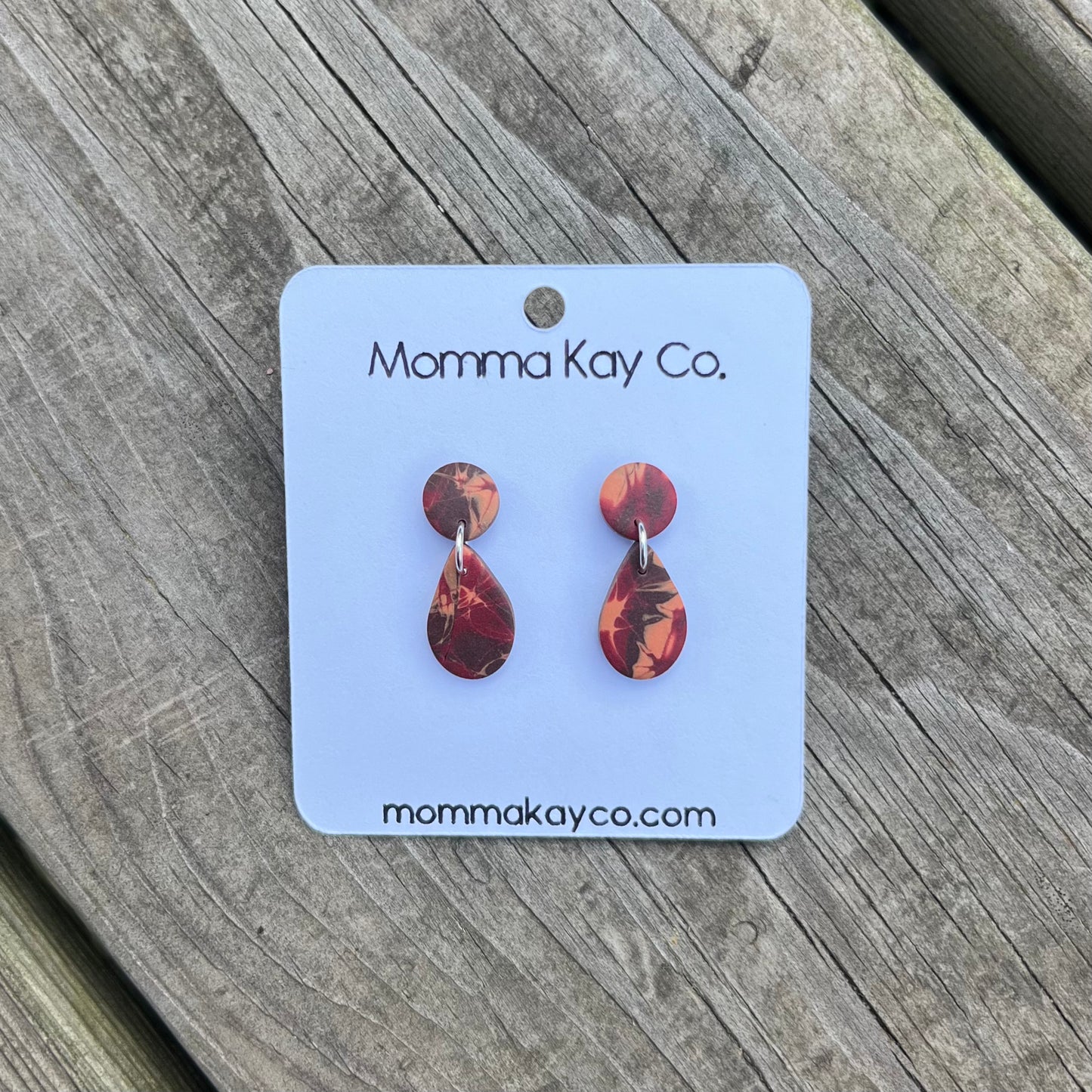 Colorful Fall Mokume Teardrop Dangles Polymer Clay Earrings