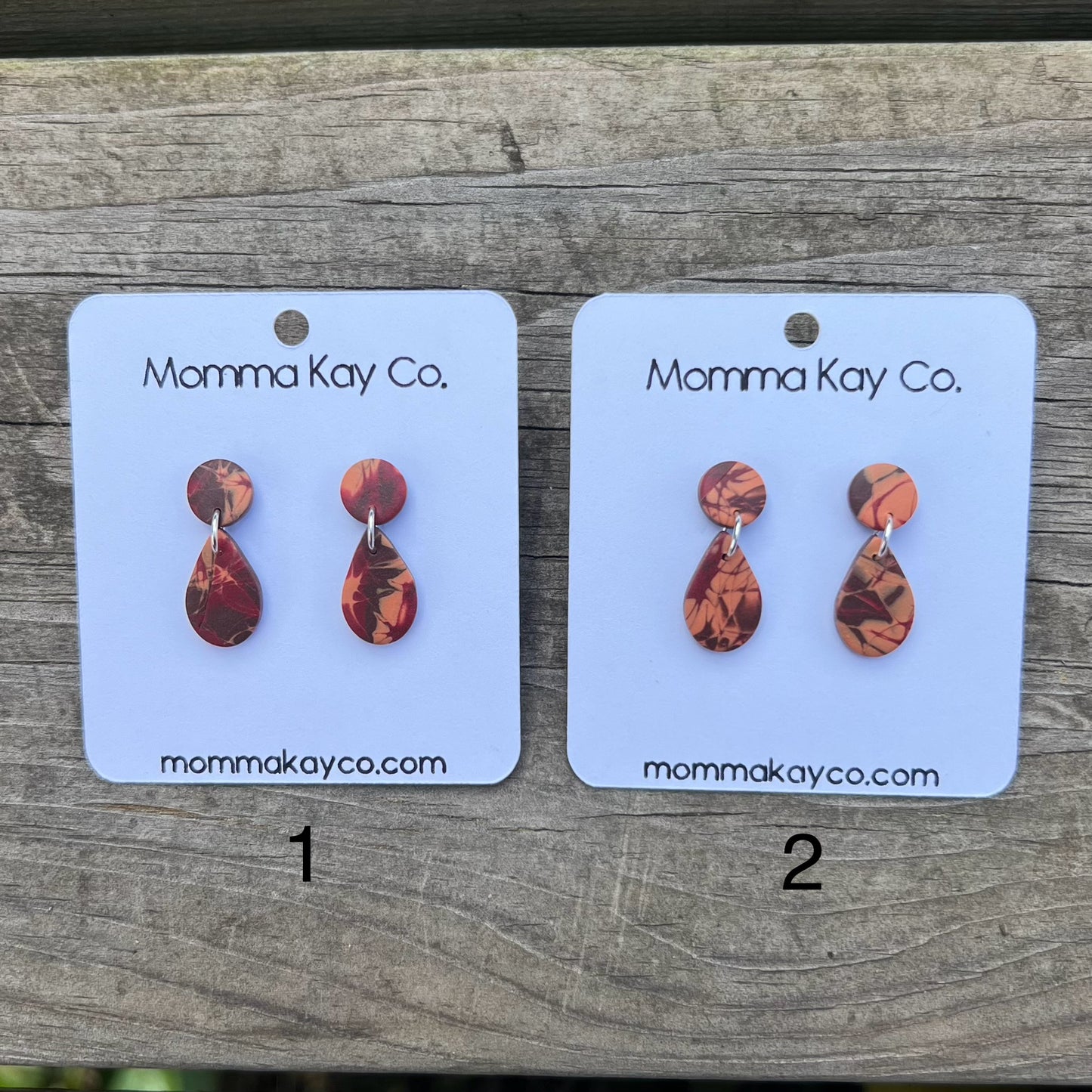 Colorful Fall Mokume Teardrop Dangles Polymer Clay Earrings