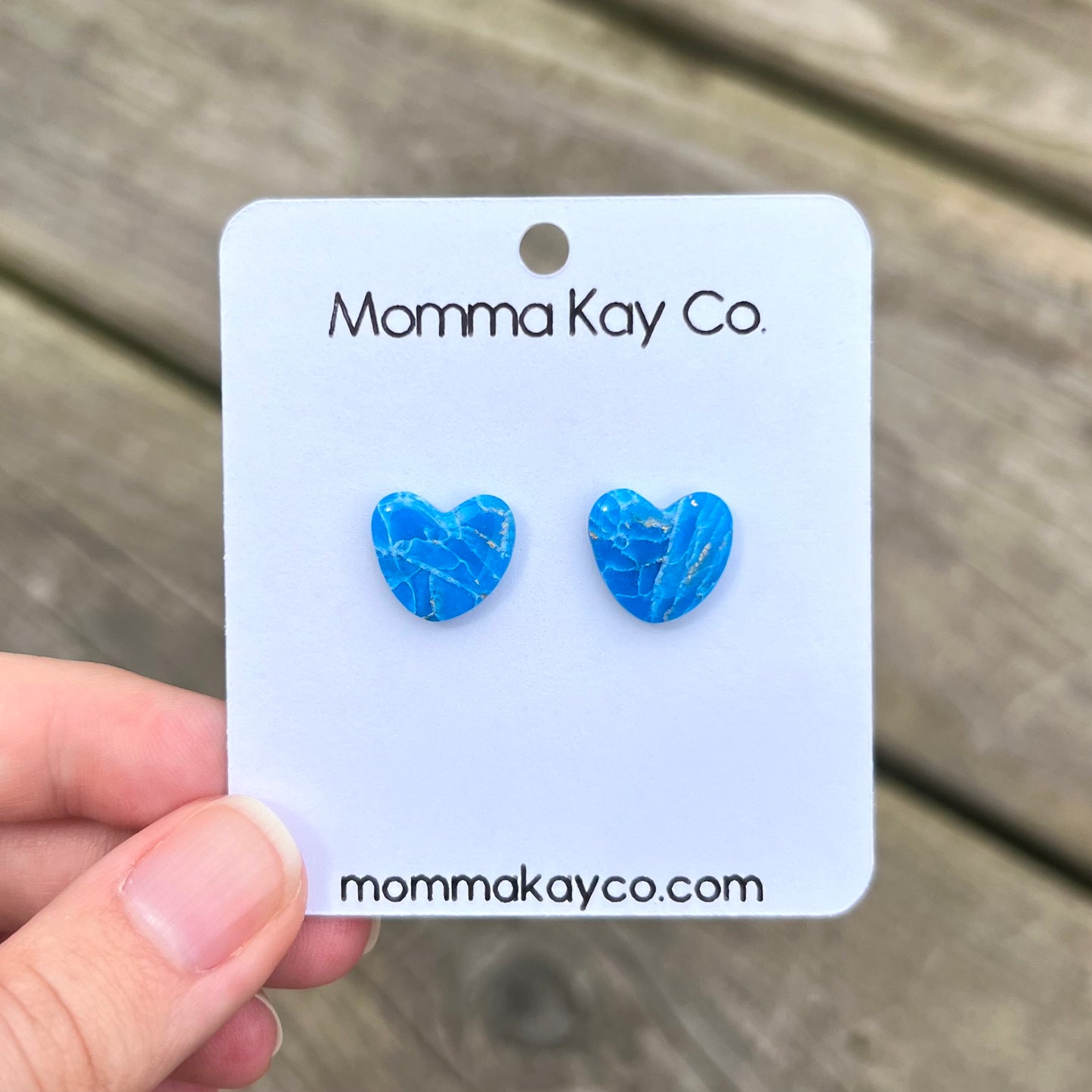 Blue Mica Marble Heart Studs Polymer Clay Earrings Style 1