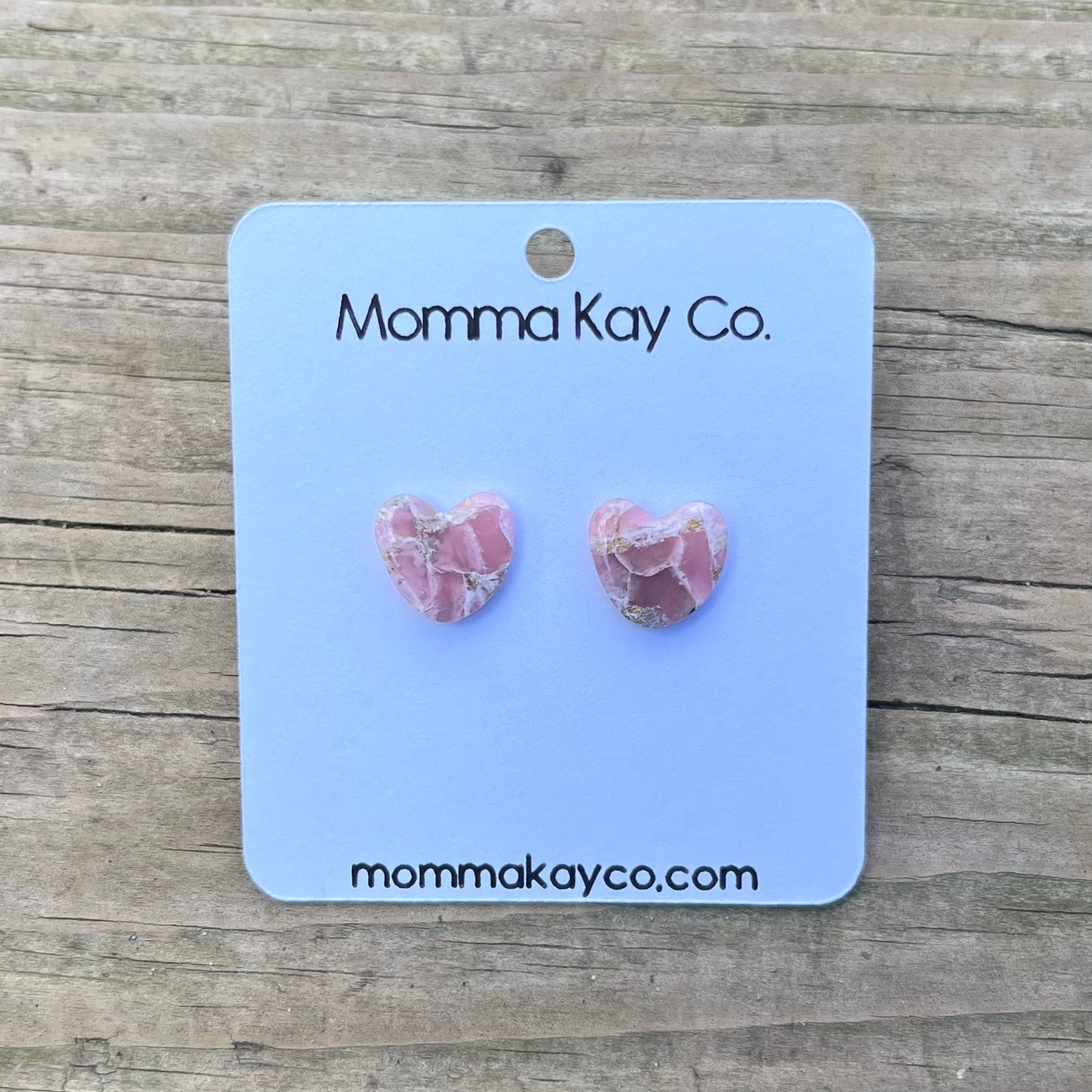 Pink Mica Marble Heart Studs Polymer Clay Earrings Style 1