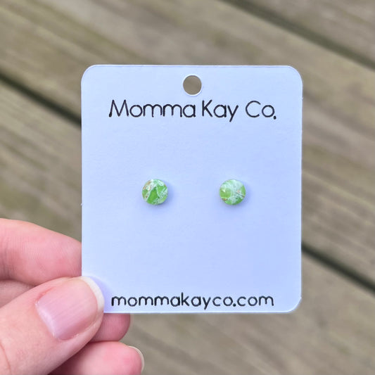 Green Mica Marble Micro Studs Polymer Clay Earrings