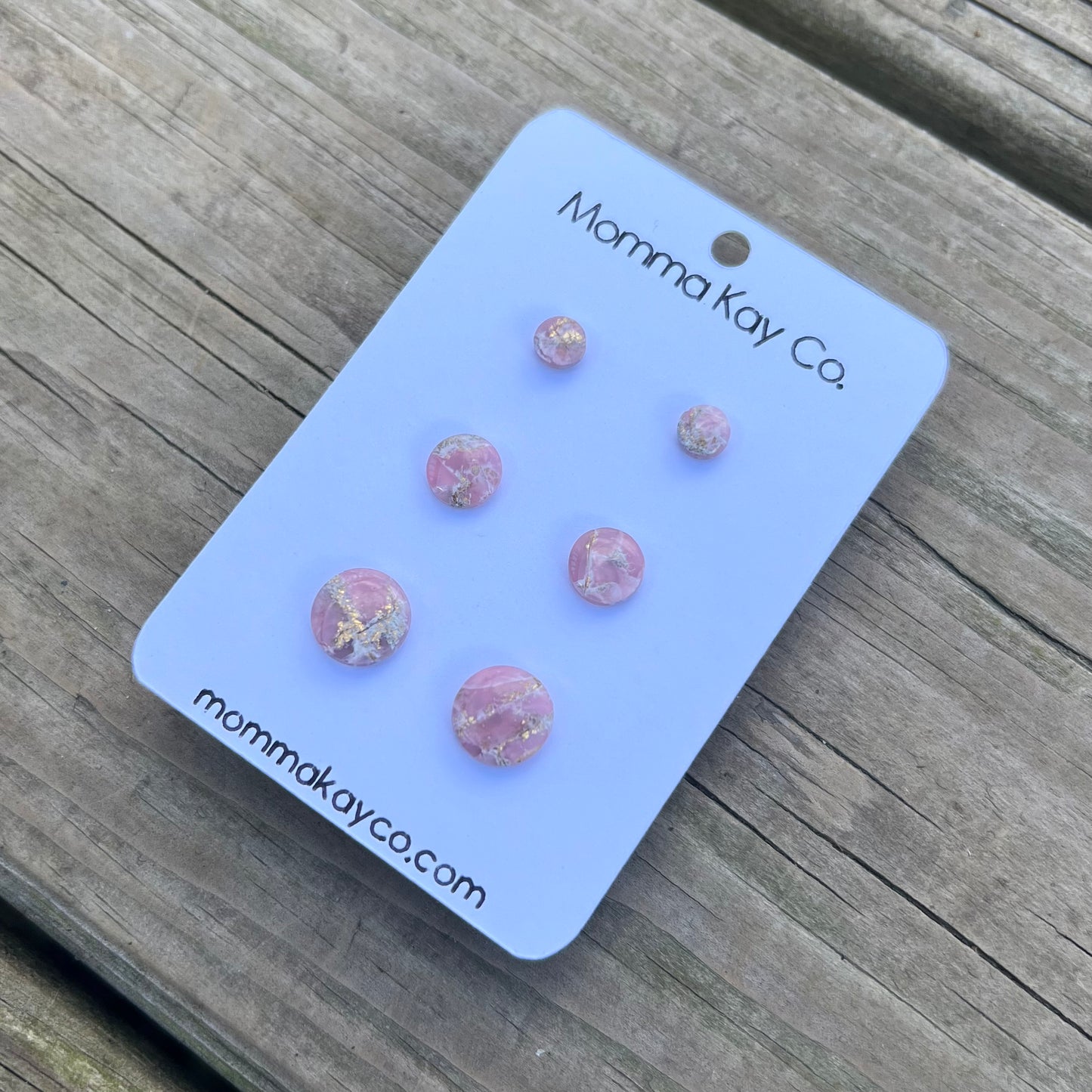 Pink Mica Marble Stud Pack Regular Mini Micro Studs Polymer Clay Earrings