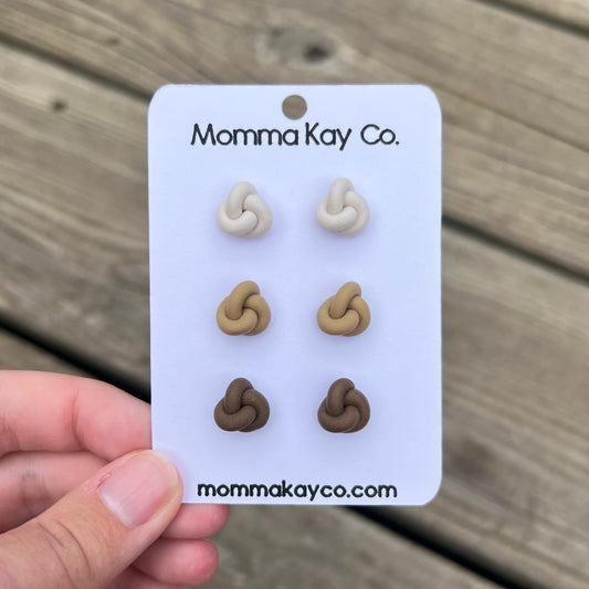 Neutral Fall Knotted Stud Pack Polymer Clay Earrings