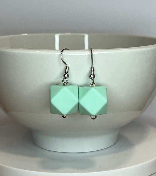 14mm Mint Silicone Beaded Earrings