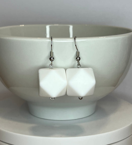 17mm White Silicone Beaded Earrings