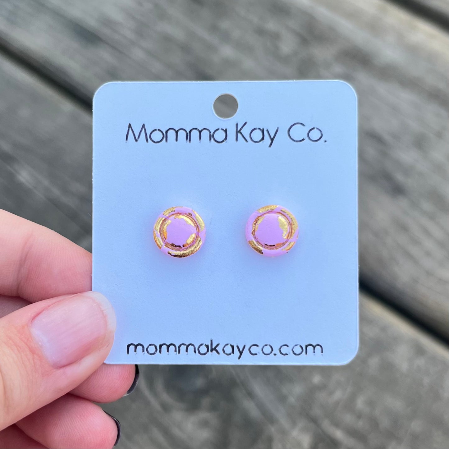 Gold Circle Border Studs Cotton Candy Cloud Collection Polymer Clay Earrings