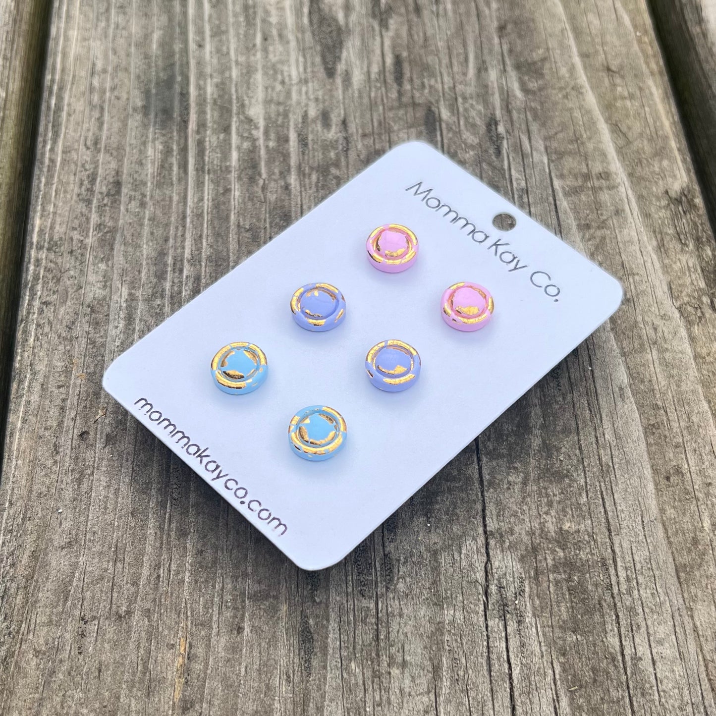 Gold Circle Border Studs Cotton Candy Cloud Collection Polymer Clay Earrings