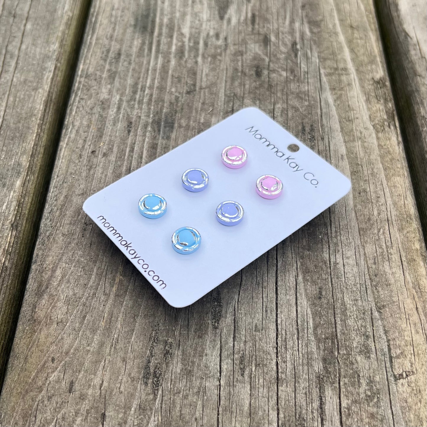 Silver Circle Border Studs Cotton Candy Cloud Collection Polymer Clay Earrings